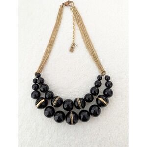 Kenneth Cole New York Gold Chain Black Bead‎ Necklace Layered Rhinestone Accent
